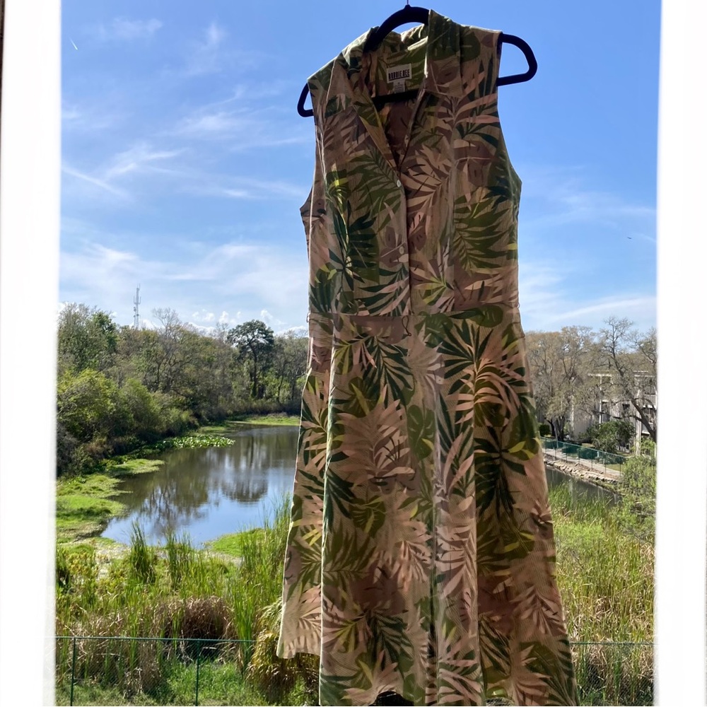ROBBIE BEE dress green floral print sleeveless Cotton/Summer/Beach/Retro/ Sz: 16